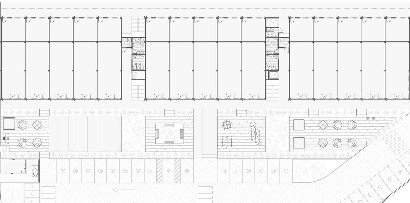 Distribución arquitectónica de locales y bodegas en planta baja